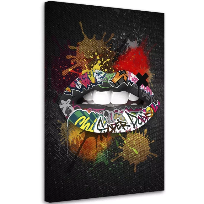 Obraz pionowy - kobiece usta i graffiti - kolorowy